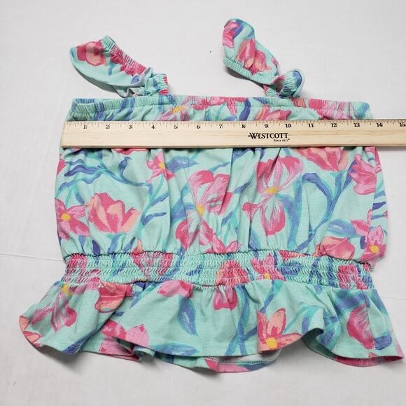 Oshkosh B'gosh Linen Blend Tank Shorts Set Girls 10/10A Pink Green Floral Peplem - Picture 4 of 16